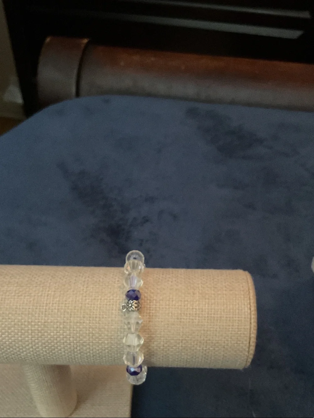 Crystal Bead Stretch Bracelet with Blue Accent